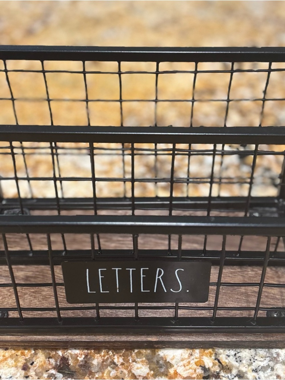 Rae Dunn Brown Wood and Black Wire Mail Organizer - LETTERS